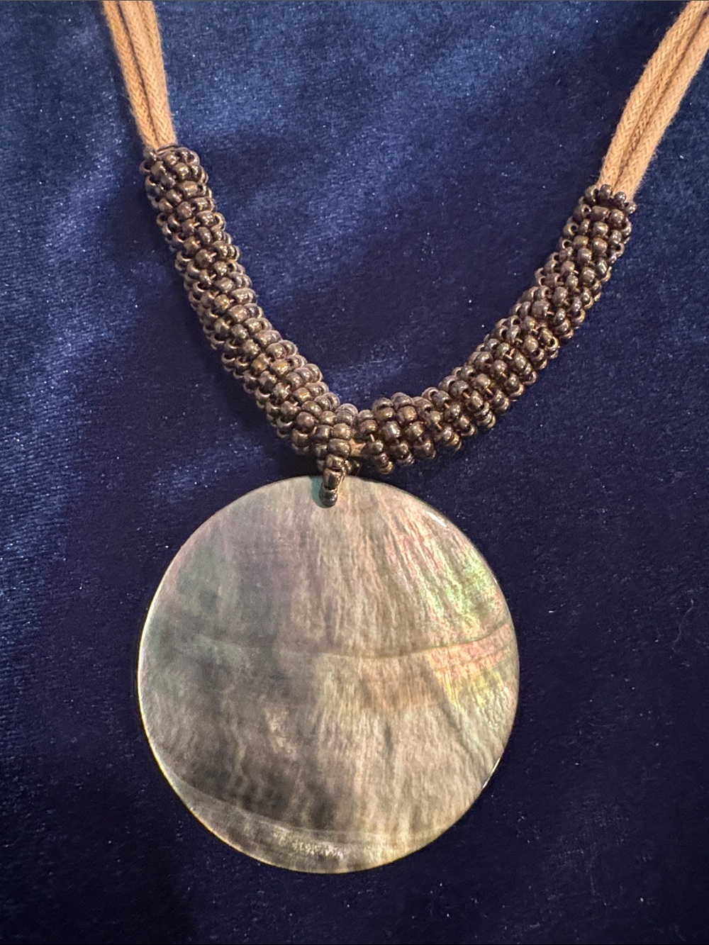 Vintage Lia Sophia "Harvest Moon" Multi-Strand Cord Shell Pendant Necklace